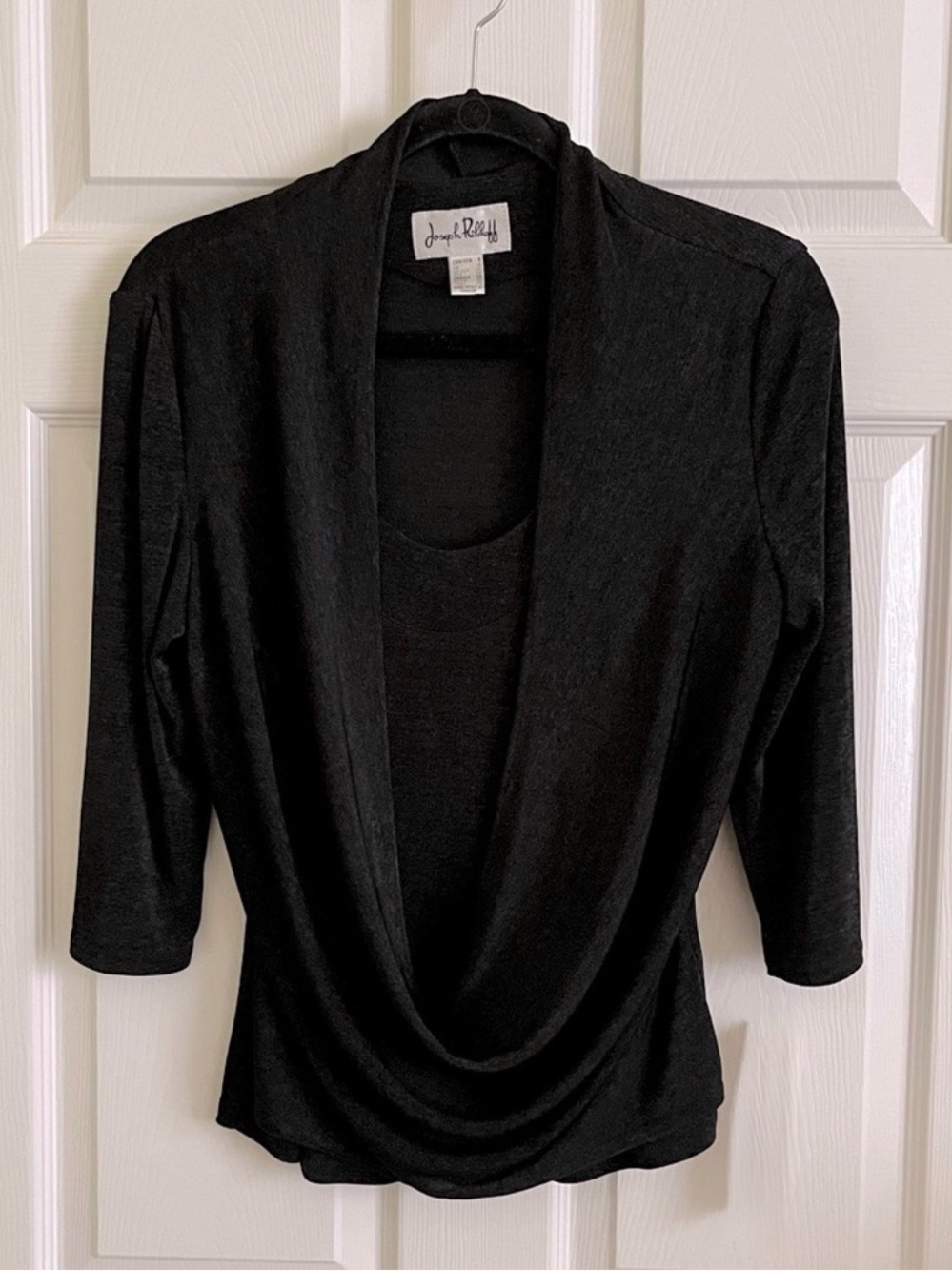 Joseph Ribkoff 3/4 sleeve Black Drape Front Layered Cami Blouse Top Size 8